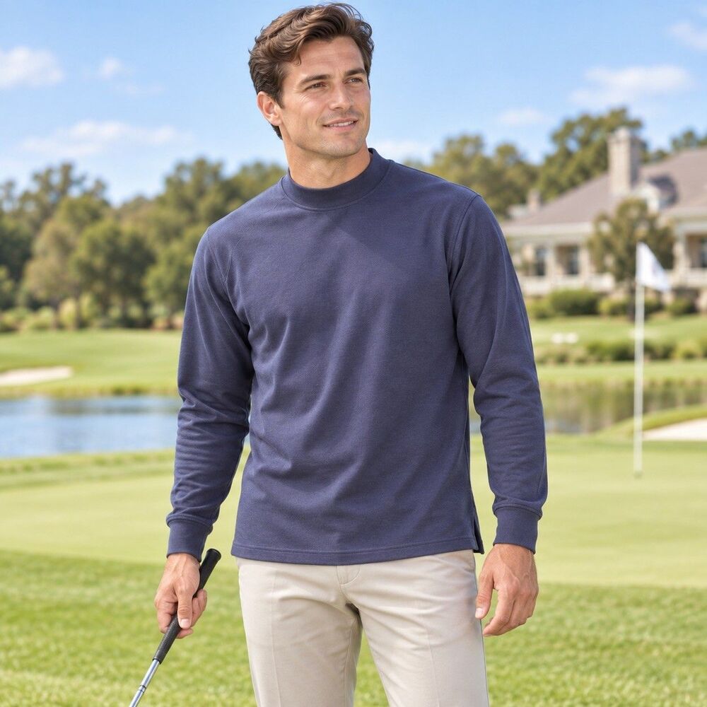 FootJoy Long Sleeve Golf Shirt Medium Navy Mock Stretch Performance Sz. Medium